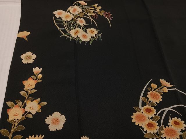 平和屋着物●訪問着 草花文 黒地 やまと誂製 正絹 逸品 AABK9936ph