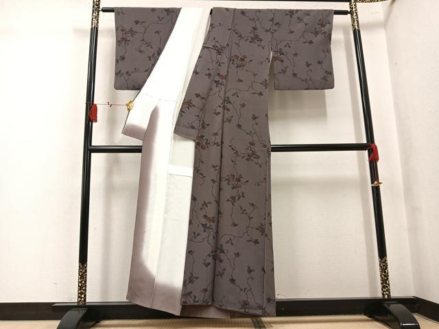 平和屋着物●上質な小紋 ろうけつ染 枝花文 正絹 逸品 AABK9937ph