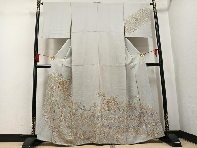 平和屋着物●訪問着 総刺繍 中国三大刺繍 汕頭刺繍 スワトウ刺繍 草花文 金糸 正絹 逸品 AABK9944ph