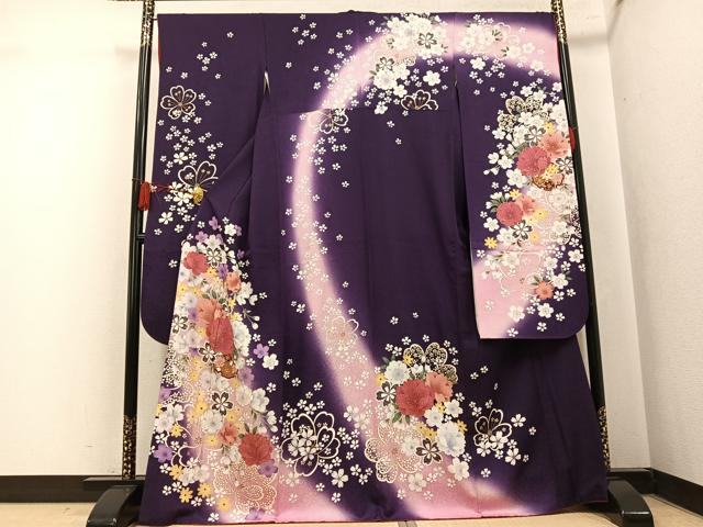 平和屋着物●豪華振袖 舞花文 暈し染め 金彩 正絹 逸品 AABK9952ph