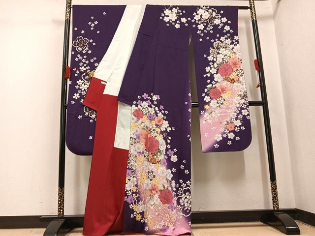 平和屋着物●豪華振袖 舞花文 暈し染め 金彩 正絹 逸品 AABK9952ph