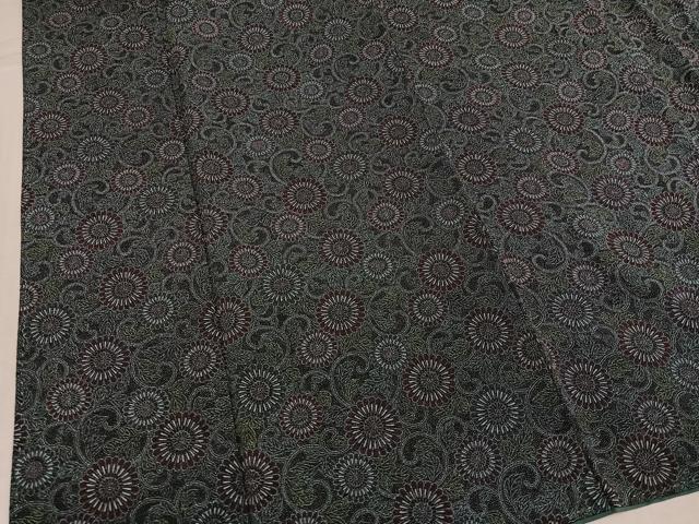 平和屋着物●重要無形文化財・伊勢手彫型本染・細合俊男 江戸小紋 菊唐草文 鬼しぼ縮緬 正絹 逸品 AABK9955ph