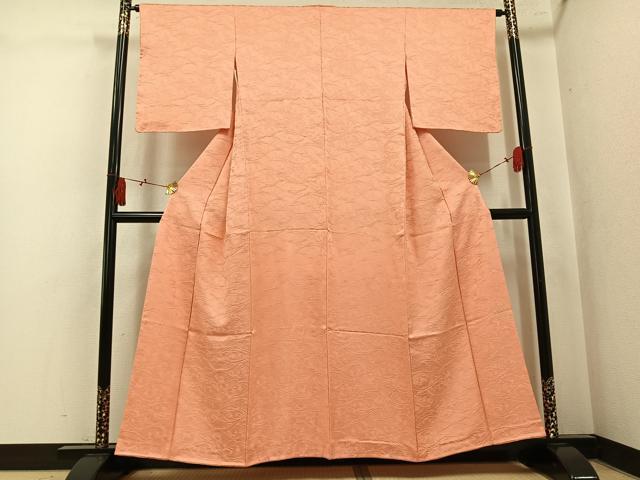 平和屋着物●上質な色無地 唐草地紋 一斤染色 正絹 逸品 未使用 AABK9961ph