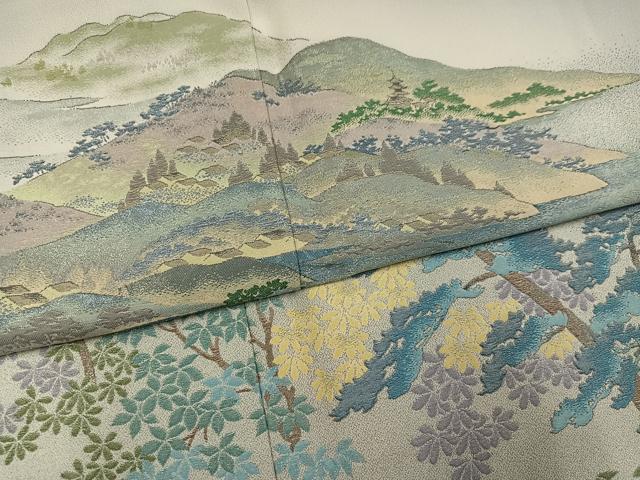 平和屋着物●豪華色留袖 寿光織 遠山風景樹林文 暈し染め 銀通し地 さが美扱い 正絹 逸品 AABK9966ph