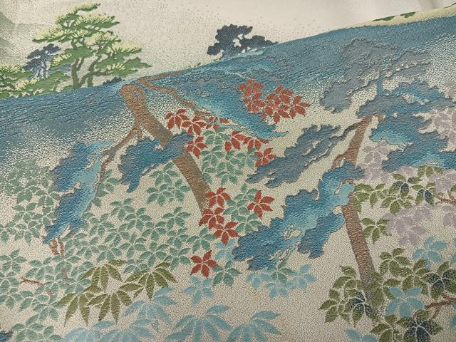 平和屋着物●豪華色留袖 寿光織 遠山風景樹林文 暈し染め 銀通し地 さが美扱い 正絹 逸品 AABK9966ph