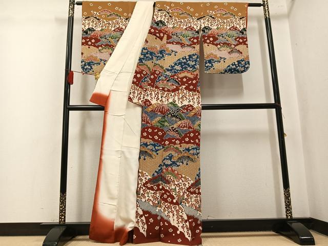 平和屋着物●訪問着 型染め 花鳥文 鬼しぼ縮緬 正絹 逸品 AABK9980ph