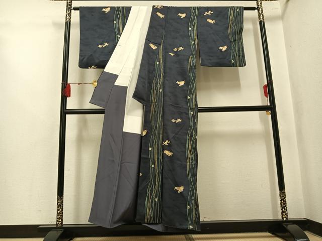 平和屋着物●上質な小紋 櫛 簪 花 金彩 正絹 逸品 AABK9995ph