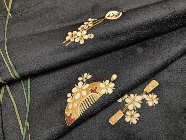 平和屋着物●上質な小紋 櫛 簪 花 金彩 正絹 逸品 AABK9995ph