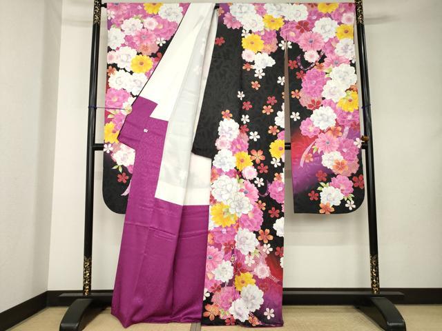 平和屋着物●豪華振袖 刺繍 雪輪花文 金銀糸 金彩 銀通し地 正絹 逸品 AABL0001ck