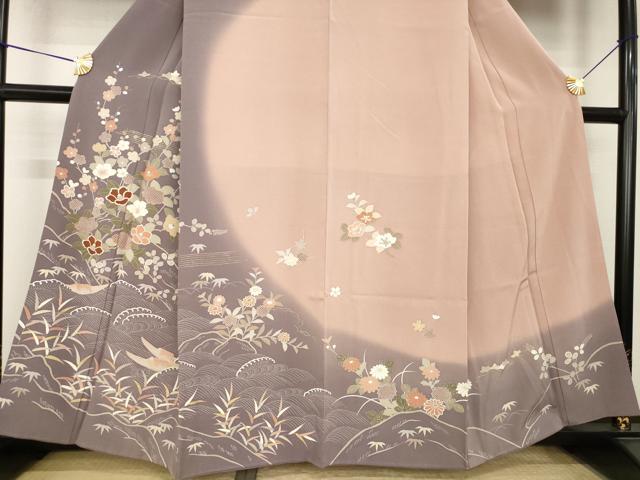 平和屋着物●訪問着 駒刺繍 立波花文 暈し染め 金彩 正絹 逸品 AABL0002ck