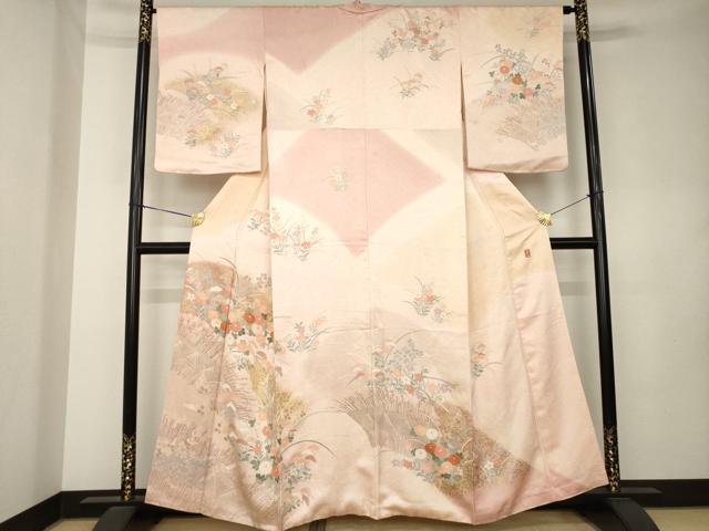 平和屋着物●訪問着 刺繍 慶彩小袖 花籬文 金彩 正絹 逸品 AABL0005ck