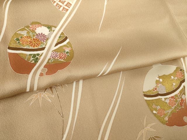 平和屋着物●訪問着 友禅 駒刺繍 鈴 正絹 逸品 AABL0014ck