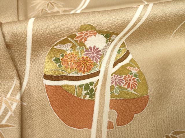 平和屋着物●訪問着 友禅 駒刺繍 鈴 正絹 逸品 AABL0014ck