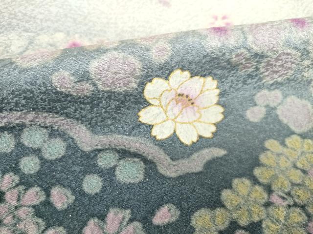 平和屋着物●訪問着 絞り 舞花文 暈し染め 金彩 金通し地 正絹 逸品 AABL0018ck