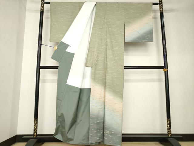 平和屋着物●訪問着 紬地 霞文 暈し染め 正絹 逸品 AABL0020ck