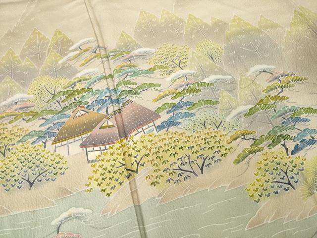 平和屋着物●名門・上野家 四代目 上野真(二代目 上野為二) 訪問着 友禅 風景文 正絹 逸品 AABL0026ck