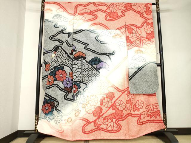 平和屋着物●豪華振袖 総絞り 流水花文 暈し染め 正絹 逸品 AABL0033ck