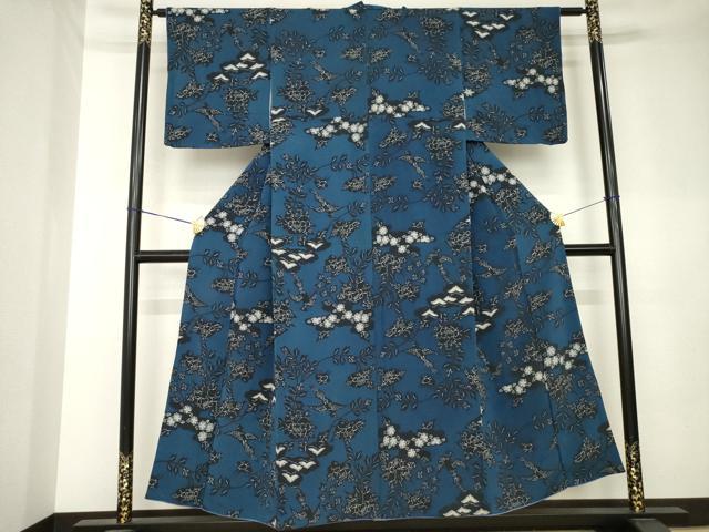 平和屋着物●浦野理一 型染 小紋 花鳥文 正絹 逸品 AABL0036ck