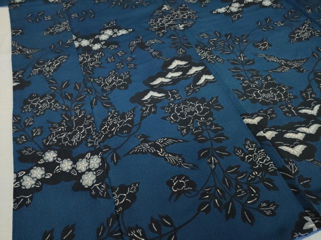 平和屋着物●浦野理一 型染 小紋 花鳥文 正絹 逸品 AABL0036ck