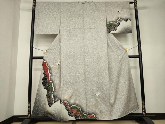 平和屋着物●訪問着 飛鶴文 たたき染め 金銀彩 正絹 逸品 AABL0039ck
