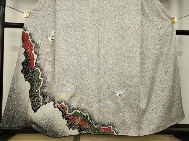 平和屋着物●訪問着 飛鶴文 たたき染め 金銀彩 正絹 逸品 AABL0039ck