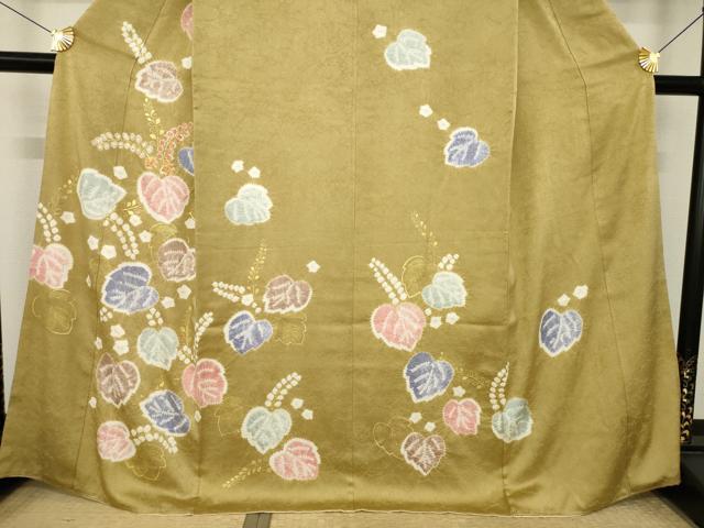 平和屋着物●創業460年・千總 訪問着 絞り 駒刺繍 草花文 金彩 三越扱い 正絹 逸品 AABL0040ck