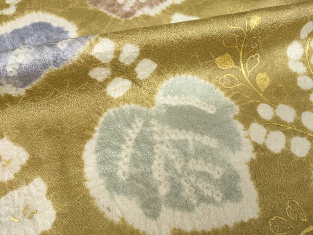平和屋着物●創業460年・千總 訪問着 絞り 駒刺繍 草花文 金彩 三越扱い 正絹 逸品 AABL0040ck