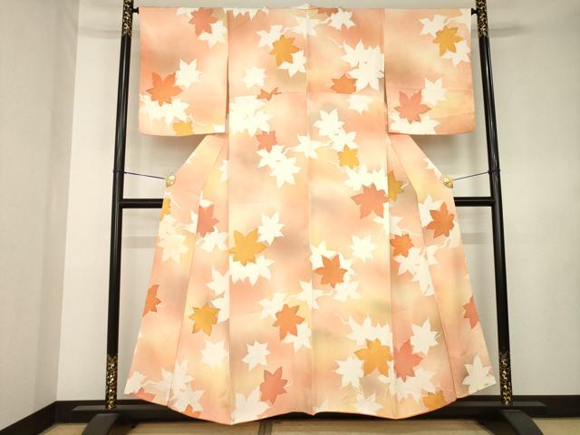 平和屋着物●上質な小紋 楓 正絹 逸品 AABL0048ck