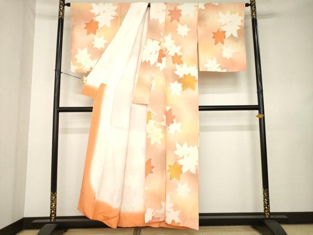 平和屋着物●上質な小紋 楓 正絹 逸品 AABL0048ck