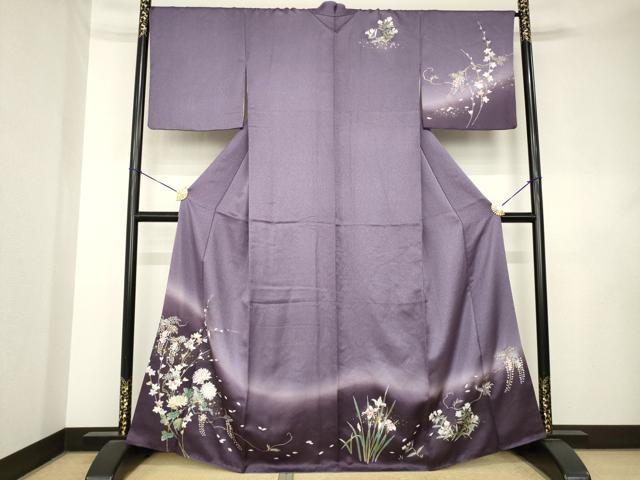平和屋着物●訪問着 草花文 暈し染め 金銀彩 正絹 逸品 AABL0051ck
