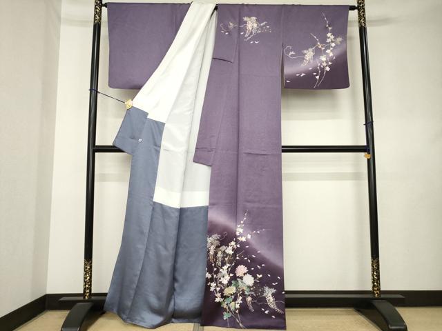 平和屋着物●訪問着 草花文 暈し染め 金銀彩 正絹 逸品 AABL0051ck