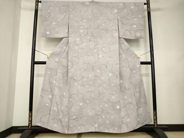 平和屋着物●上質な小紋 花唐草文 地紋起こし 正絹 逸品 AABL0053ck