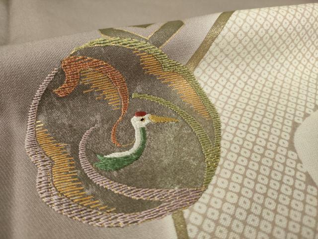 平和屋着物●奥村悟 訪問着 駒刺繍 竹屋町刺繍 鶴 暈し染め 金彩 正絹 逸品 AABL0063ck