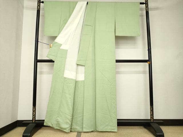 平和屋着物●本草木染作家 圓啓 色無地 亀甲地紋 柳茶色 正絹 逸品 AABL0064ck