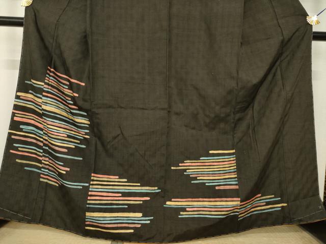 平和屋着物●訪問着 紬地 ろうけつ染 段違い文様 正絹 逸品 AABL0070ck