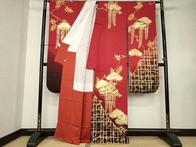 平和屋着物●豪華振袖 駒刺繍 松尽くし 暈し染め 金彩 正絹 逸品 AABL0072ck