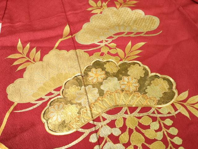 平和屋着物●豪華振袖 駒刺繍 松尽くし 暈し染め 金彩 正絹 逸品 AABL0072ck