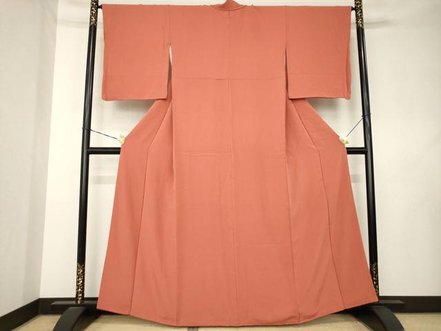 平和屋着物●上質な色無地 赤丹色 正絹 逸品 AABL0076ck