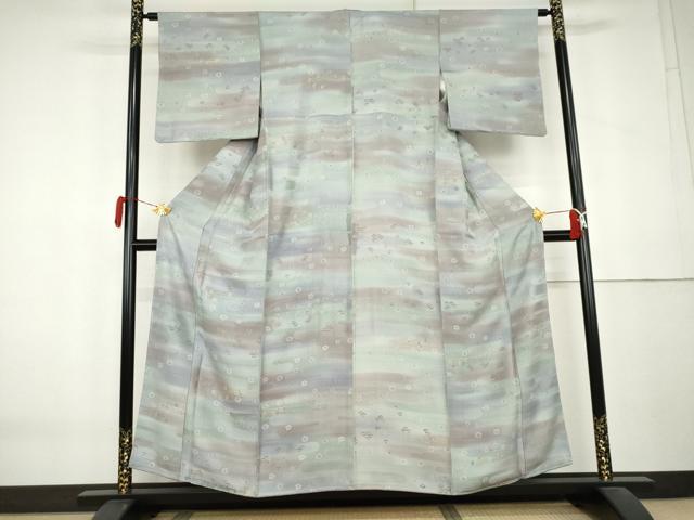 平和屋着物●上質な小紋 ろうけつ染 地紋起こし エ霞吉祥花文 暈し染め 正絹 逸品 未使用 AABL0083cs
