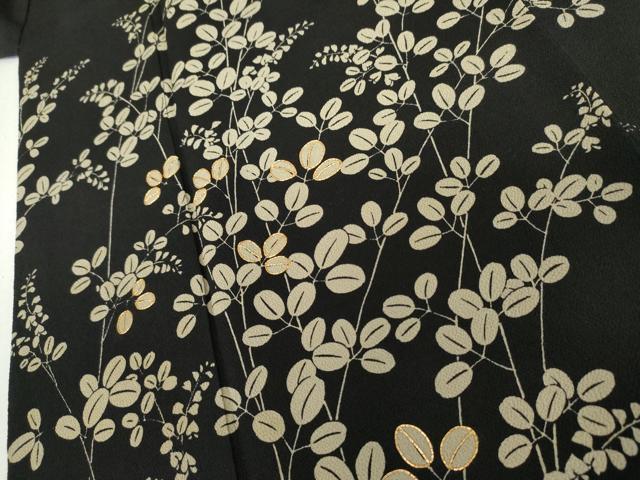平和屋着物●訪問着 駒刺繍 萩 黒地 正絹 逸品 AABL0085cs