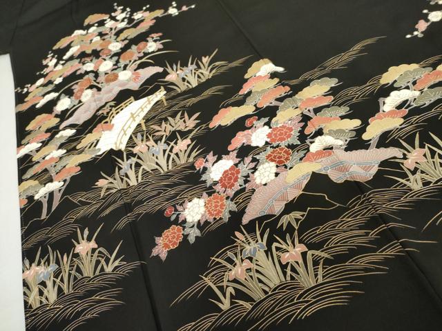 平和屋着物●豪華黒留袖 渡り橋風景松竹梅文 金彩 正絹 逸品 AABL0087cs