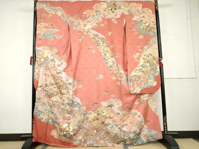 平和屋着物●豪華振袖 道長吉祥花松文 金彩 正絹 逸品 AABL0092cs