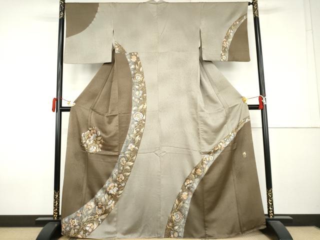 平和屋着物●染織作家 染織デザイナー 大島明 訪問着 更紗花文 金銀彩 正絹 逸品 AABL0094cs