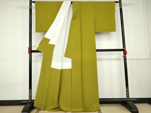 平和屋着物●上質な色無地 作家物 菜種油色 正絹 逸品 未使用 AABL0095cs