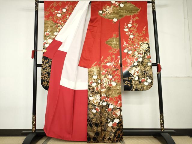平和屋着物●豪華振袖 駒刺繍 橘 花蝶文 暈し染め 金彩 正絹 逸品 AABL0097cs