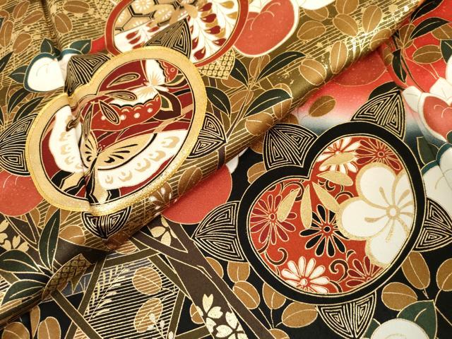 平和屋着物●豪華振袖 駒刺繍 橘 花蝶文 暈し染め 金彩 正絹 逸品 AABL0097cs
