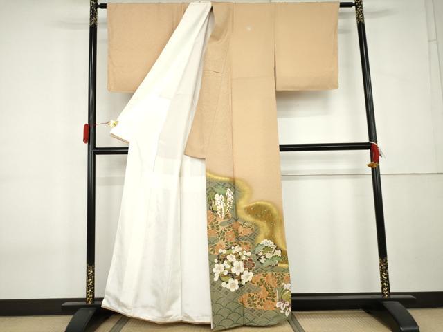 平和屋着物●ファッションデザイナー 花井幸子 色留袖 駒刺繍 松竹梅丸文 暈し染め 金糸 金彩 正絹 逸品 AABL0100cs