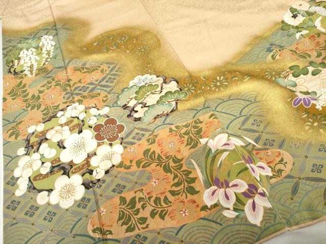 平和屋着物●ファッションデザイナー 花井幸子 色留袖 駒刺繍 松竹梅丸文 暈し染め 金糸 金彩 正絹 逸品 AABL0100cs