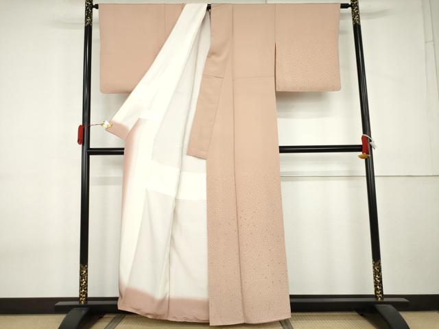 平和屋着物●ファッションデザイナー 花井幸子 訪問着 刺繍 あられ 水柿色地 金糸 金彩 正絹 逸品 AABL0108cs
