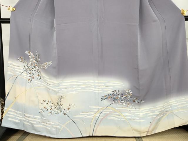 平和屋着物●訪問着 友禅 駒刺繍 枝葉文 暈し染め 金糸 金彩 正絹 逸品 AABL0110cs
